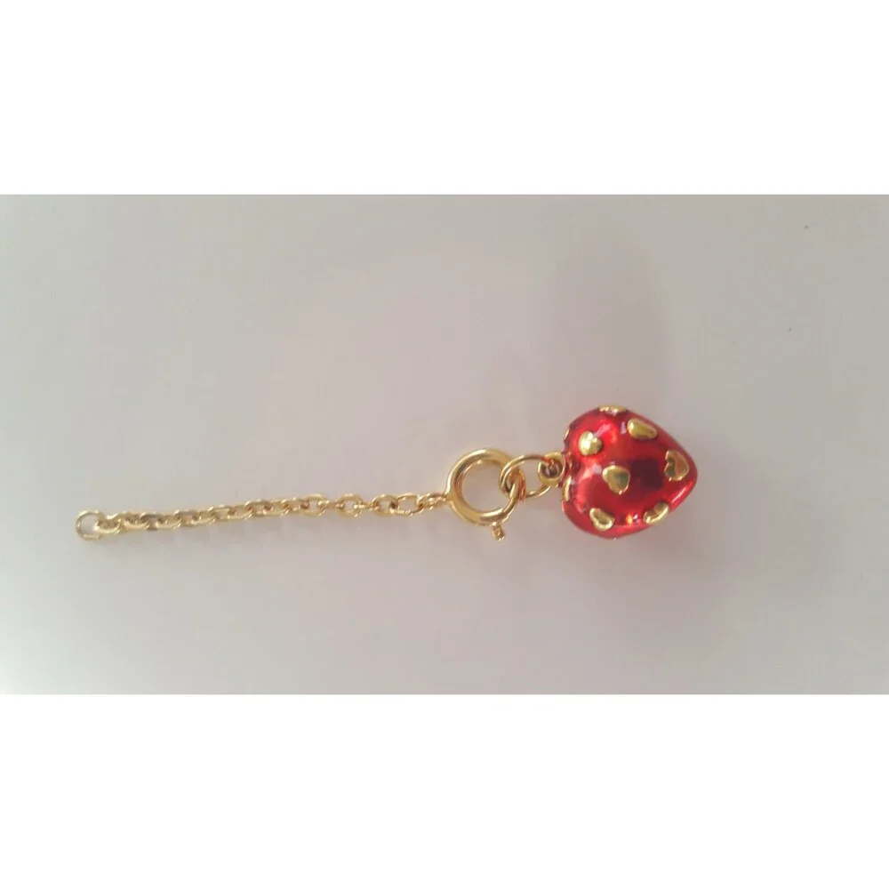 Joan Rivers Gold Tone Red Enamel Heart Charm Covered w Raised Gold Hearts